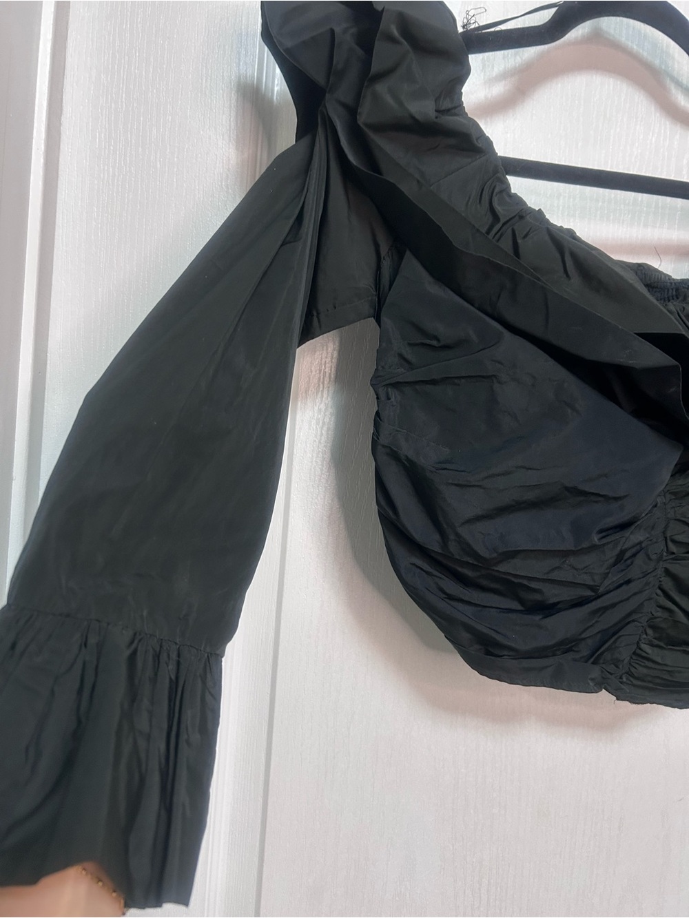 Zara Black Ruffled Off-Shoulder Ruched Crop Top - Picture 5 of 8